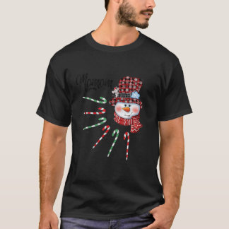 Snowman Momom Candy Cane Karierte Weihnachtsgesche T-Shirt