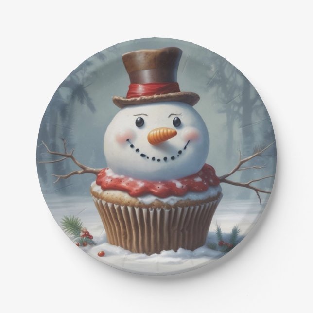 Snowman Muffin Pappteller (Vorderseite)