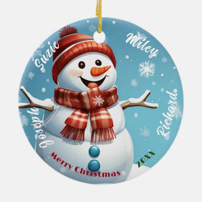 Snowman Name Ornament, Personalisierte Weihnachten Keramik Ornament (Hinten)