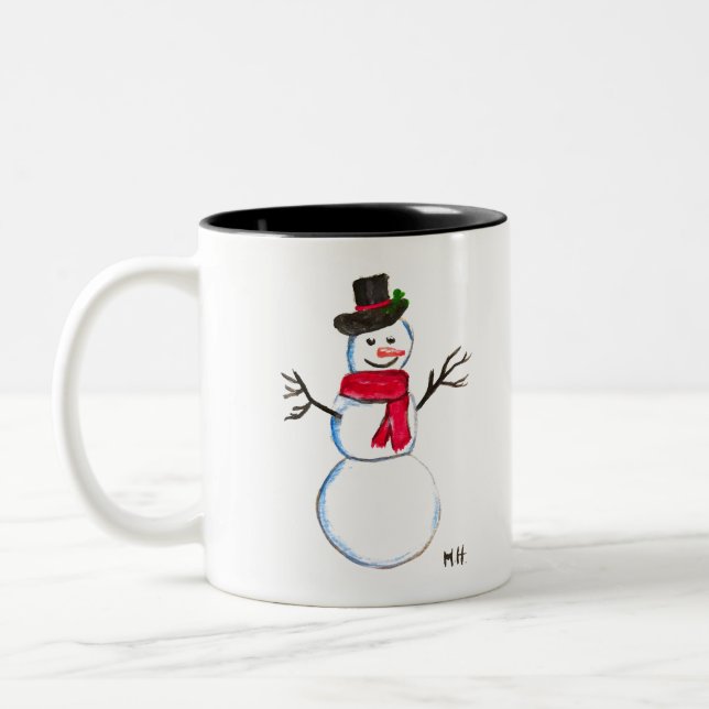 Snowman Niedlich Face Kinder Kinder Winter Schneem Zweifarbige Tasse (Links)