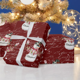 Snowman Niedlich Watercolor Frohe Weihnachtsschrif Geschenkpapier