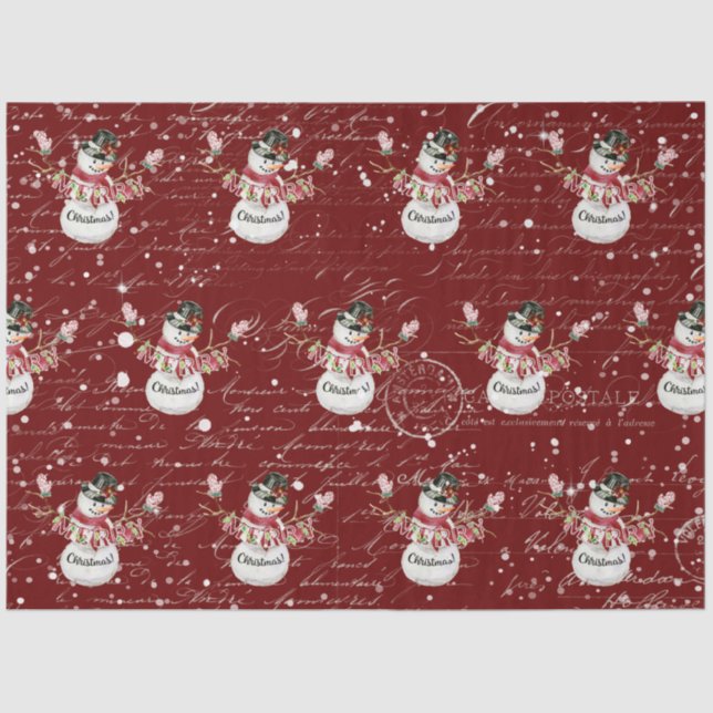 Snowman Niedlich Watercolor Frohe Weihnachtstypogr Seidenpapier (Vorderseite)