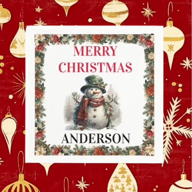 Snowman Niedliche Weihnachtswünsche Paper Napkin Serviette (Spread joy this holiday season with Brett's Snowman Cute Christmas Wishes Paper Napkins)