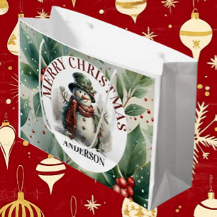 Snowman Niedliche Weihnachtswünsche Papierplatte Große Geschenktüte