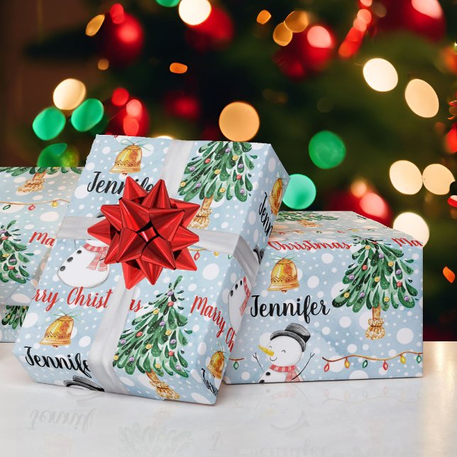 Snowman Niedliches Weihnachtsmuster Persönlicher N Geschenkpapier (Von Creator hochgeladen)
