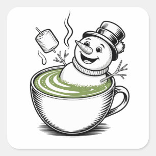 Snowman nimmt Bathub auf Macha Weihnachten Quadratischer Aufkleber