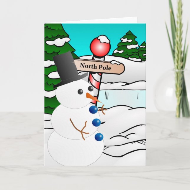 Snowman North Pole Feiertagskarte (Vorderseite)