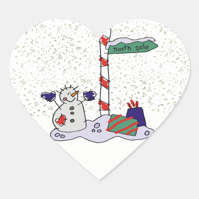 Snowman & North Pole - Herz-Aufkleber (Vorderseite)