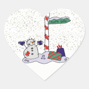 Snowman & North Pole - Herz-Aufkleber