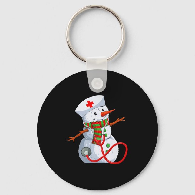 Snowman Nurse Christmas Stethoscope Nursing Scrub  Schlüsselanhänger (Vorderseite)