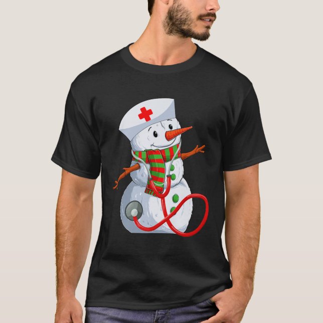 Snowman Nurse Christmas Stethoscope Nursing Scrub  T-Shirt (Vorderseite)