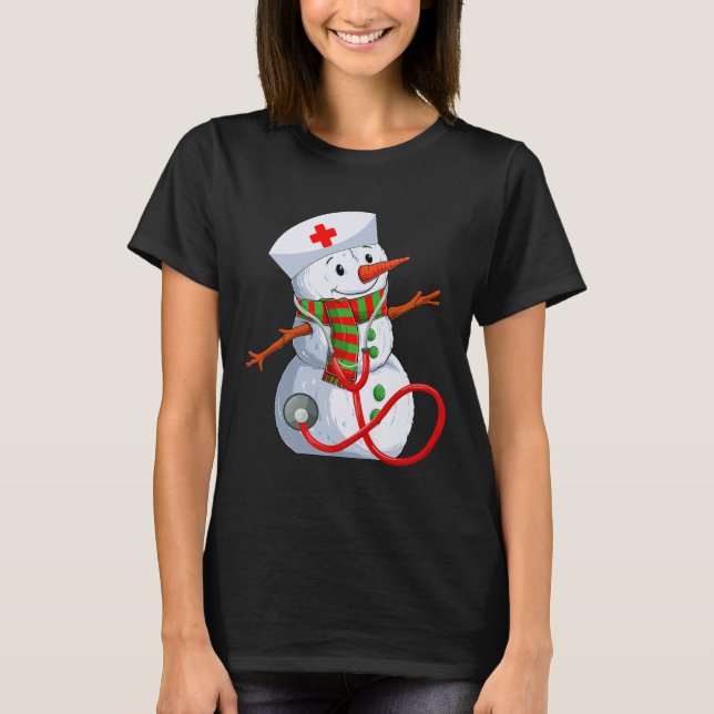 Snowman Nurse Christmas Stethoscope Nursing Scrub  T-Shirt (Vorderseite)