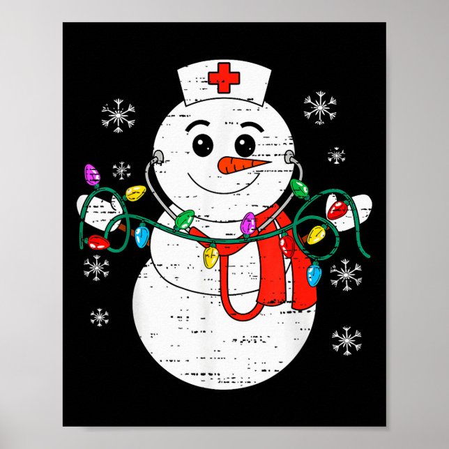 Snowman Nurse Christmas Stethoscope Xmas Scrub Top Poster (Vorne)