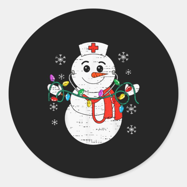Snowman Nurse Christmas Stethoscope Xmas Scrub Top Runder Aufkleber (Vorderseite)