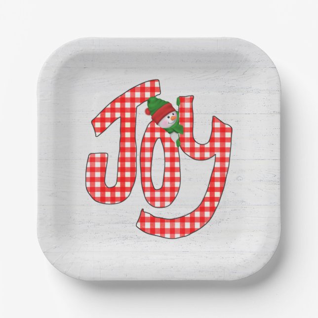 Snowman On Gingham Joy Pappteller (Vorderseite)