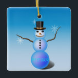 Snowman Ornament<br><div class="desc">Snowman mit Top Hut. Arme,  Knöpfe und Schneeflocken.</div>