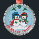 Snowman Ornament Aus Metall<br><div class="desc">Personalisieren Sie dieses einzigartige "Eine von einer Art" Weihnachtsschmuck! Er hat Herrn Dr. & Mrs. Frosty Der Schneemann macht einen zauberhaften Weihnachtsspaziergang durch ein "Schneewinterwunder"! Originelle Kunstmalerei des Künstlers Kerry Miller.</div>