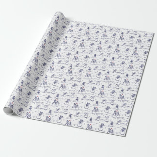 Snowman Parade Toile Wrapping Paper | Blau Geschenkpapier