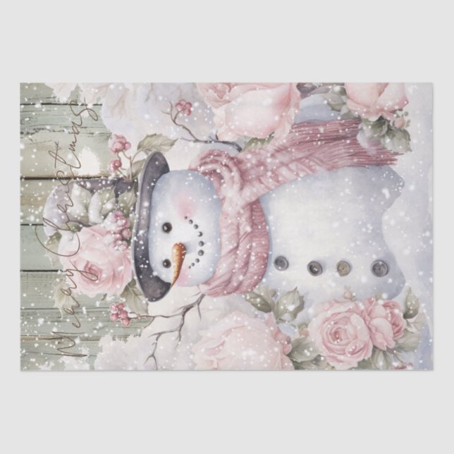 Snowman Pastel Pink Winter Weihnachten Seidenpapier (Vorderseite)