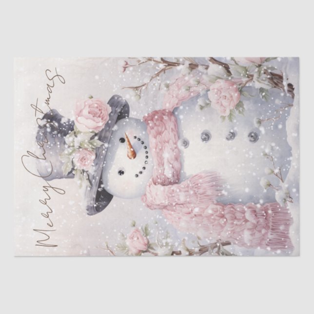 Snowman Pastel Pink Winter Weihnachten Seidenpapier (Vorderseite)