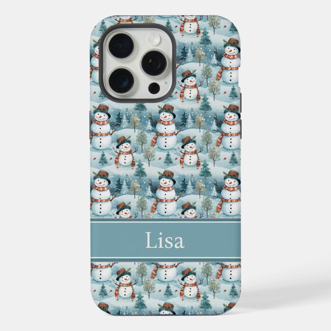 Snowman Pattern Phone Case with Custom Name iPhone Hülle (Rückseite)