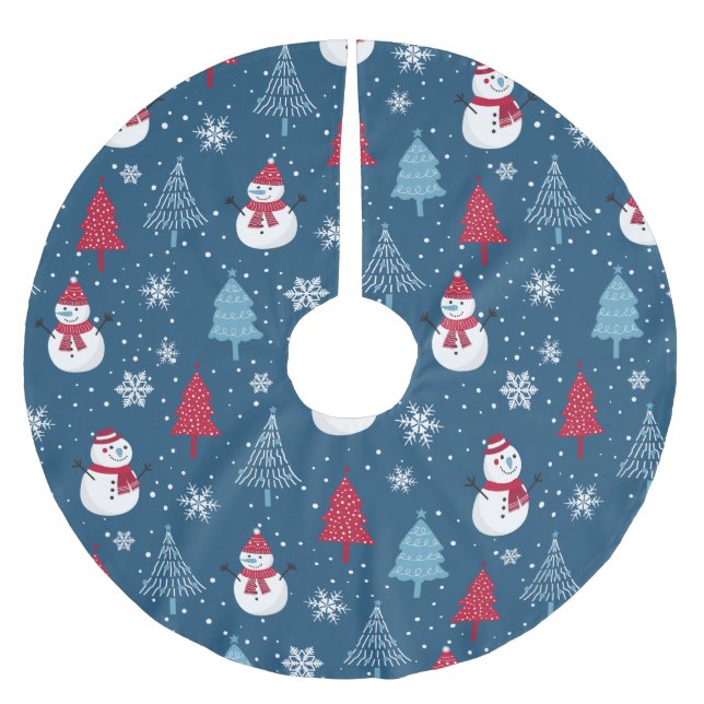 Snowman Pattern Polyester Weihnachtsbaumdecke (Vorderseite)