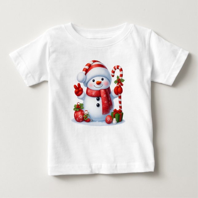Snowman Peace Sign Christmas  Baby T-shirt (Vorderseite)