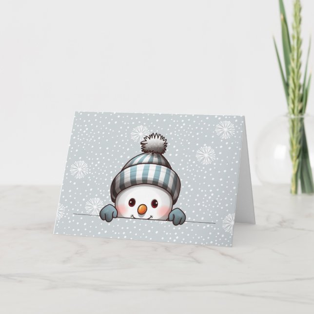 Snowman Peeking Personalized Christmas Card Karte (Vorderseite)