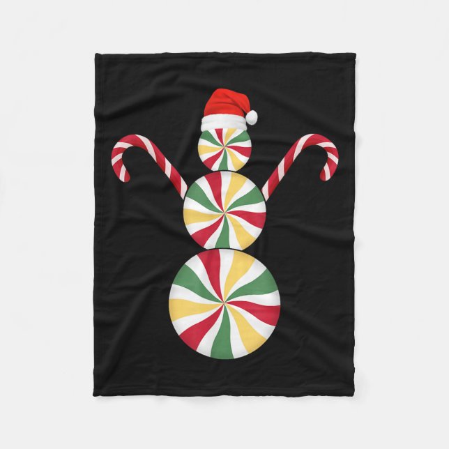 Snowman Peppermint Candies Merry Christmas Pajamas Fleecedecke (Vorderseite)