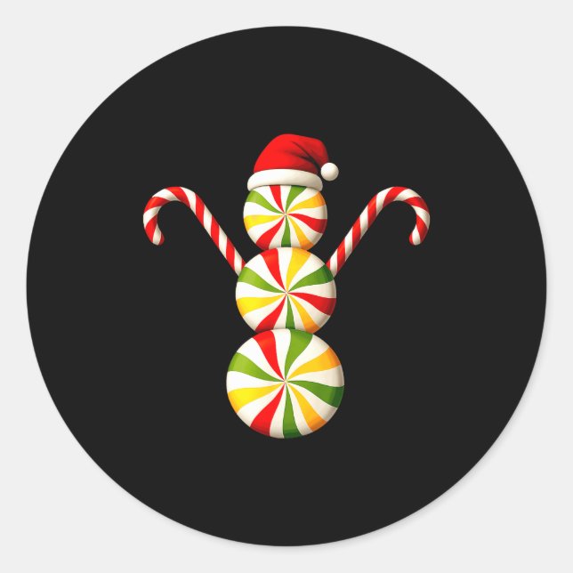 Snowman Peppermint Candies Merry Christmas Pajamas Runder Aufkleber (Vorderseite)