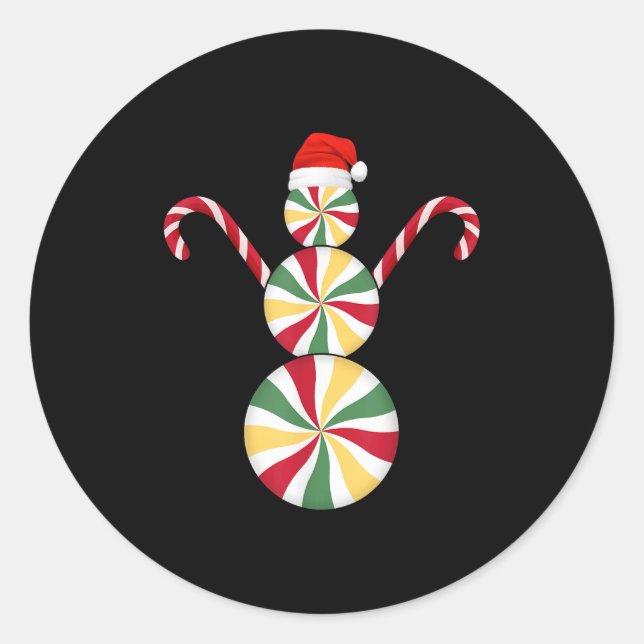 Snowman Peppermint Candies Merry Christmas Pajamas Runder Aufkleber (Vorderseite)