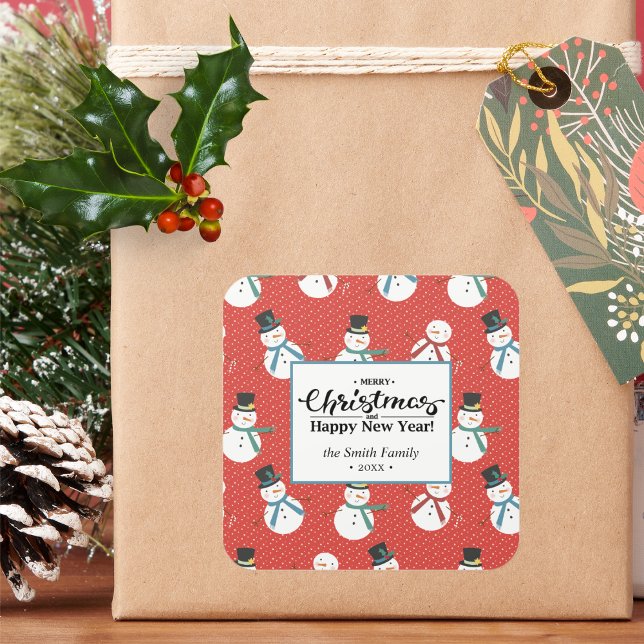 Snowman | Personalisiert Frohe Weihnachten Quadratischer Aufkleber (Von Creator hochgeladen)