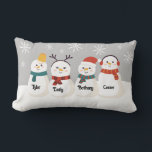 Snowman Personalisiert Names Christmas Custom Lendenkissen<br><div class="desc">Snowman Familie personalisierte Namen dekorative Weihnachtswerfer Kissen. Das ist das perfekte Weihnachtsgeschenk und die perfekte Gestaltung für den Winter.</div>