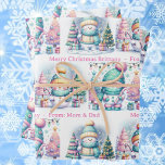 Snowman Personalize Pink Name Girl's Christmas 3 Geschenkpapier Set<br><div class="desc">Snowman Personalize Pink Name Girl's Christmas Wrapping Paper</div>