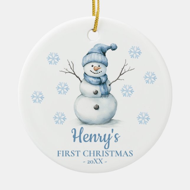 Snowman Personalized Baby's First Christmas Keramik Ornament (Vorne)