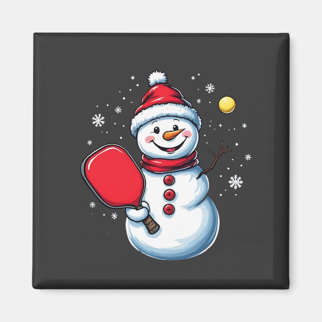 Snowman Pickleball Weihnachten Magnet (Vorne)
