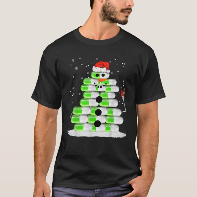 Snowman Pill Stack Weihnachtsmannmütze Weihnachten T-Shirt (Vorderseite)