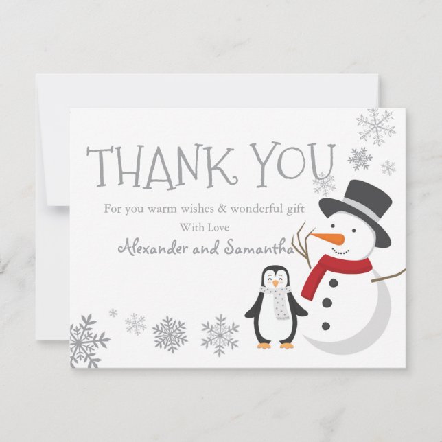 Snowman Pinguin Winter Wonderland Danke Karte (Vorderseite)