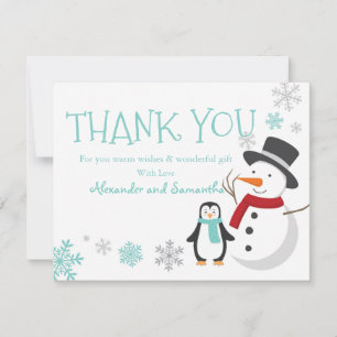 Snowman Pinguin Winter Wonderland Danke Karte