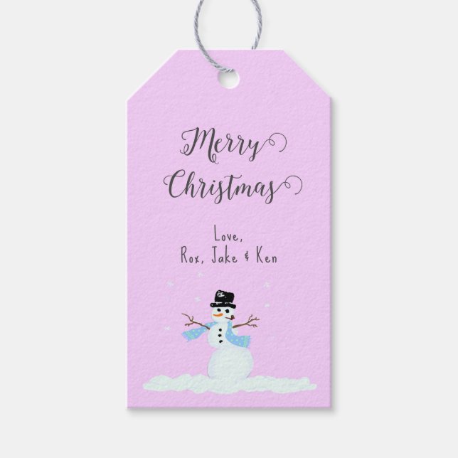 Snowman Pink Frohe Weihnachtsfeier Krawatte auf Ge Geschenkanhänger (Vorderseite)