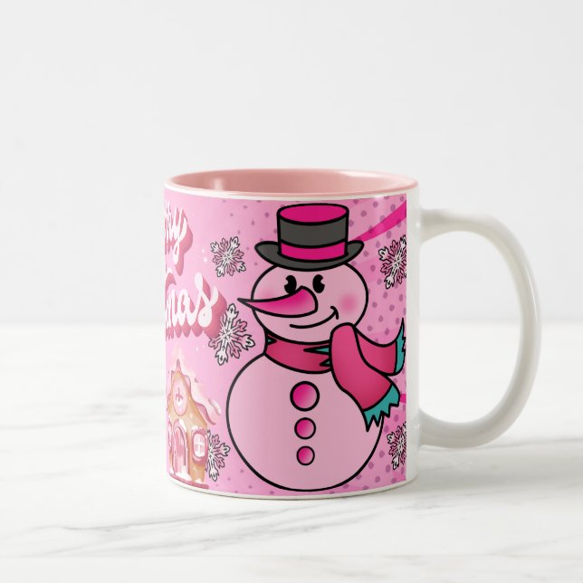 snowman pink, merry chrisnas zweifarbige tasse (Rechts)