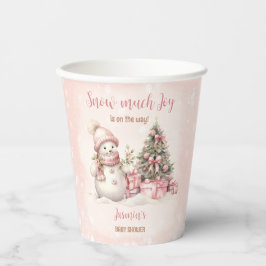 Snowman Pink Winter Christmas Girl Babydusche Pappbecher