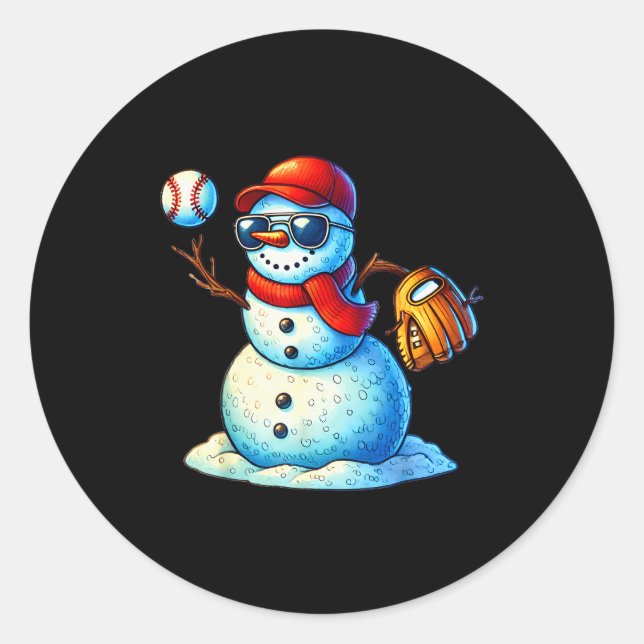Snowman Playing Baseball As Tcher Boys Teens Chris Runder Aufkleber (Vorderseite)
