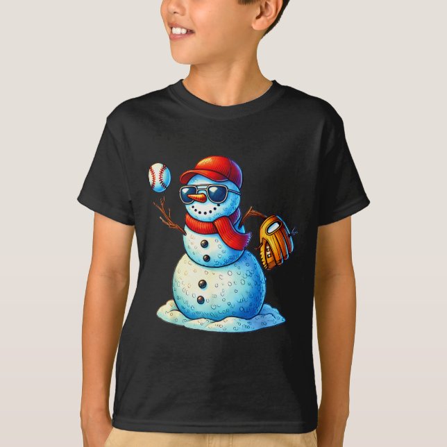 Snowman Playing Baseball As Tcher Boys Teens Chris T-Shirt (Vorderseite)