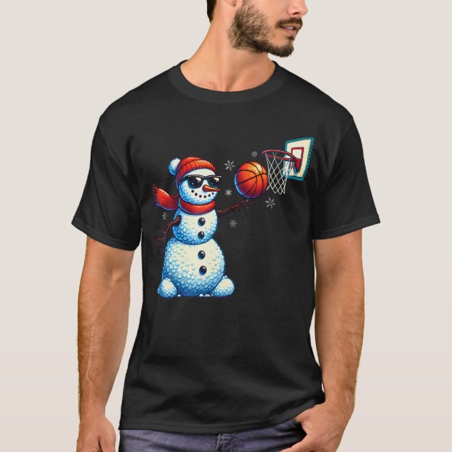 Snowman Playing Basketball Lovers Boys Men Xmas Ch T-Shirt (Vorderseite)