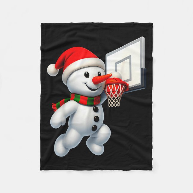 Snowman Playing Basketball Merry Christmas Pajamas Fleecedecke (Vorderseite)
