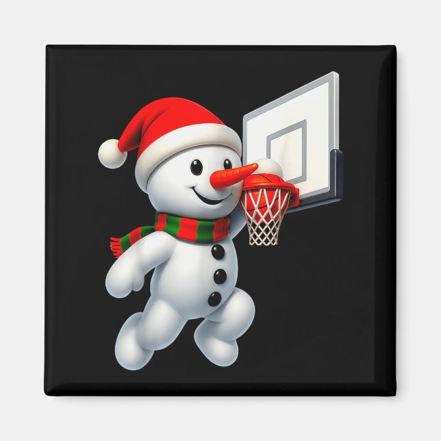 Snowman Playing Basketball Merry Christmas Pajamas Magnet (Vorne)