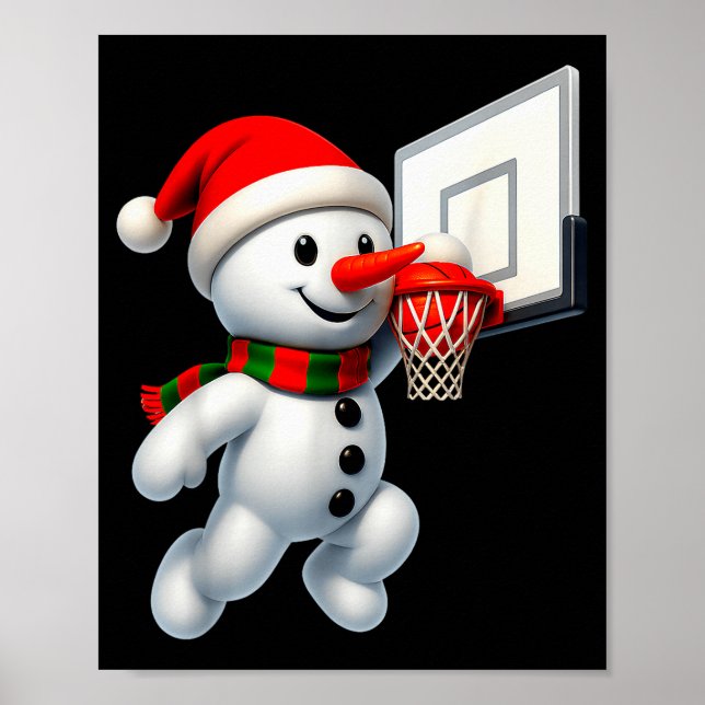Snowman Playing Basketball Merry Christmas Pajamas Poster (Vorne)