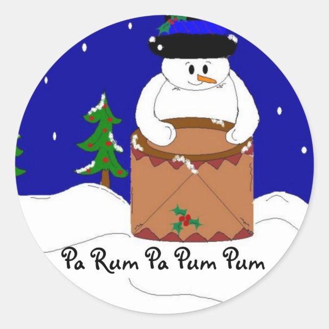 Snowman Playing Drums Runder Aufkleber (Vorderseite)