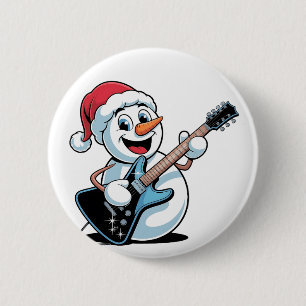 Snowman Playing Electric Guitar Weihnachten Button